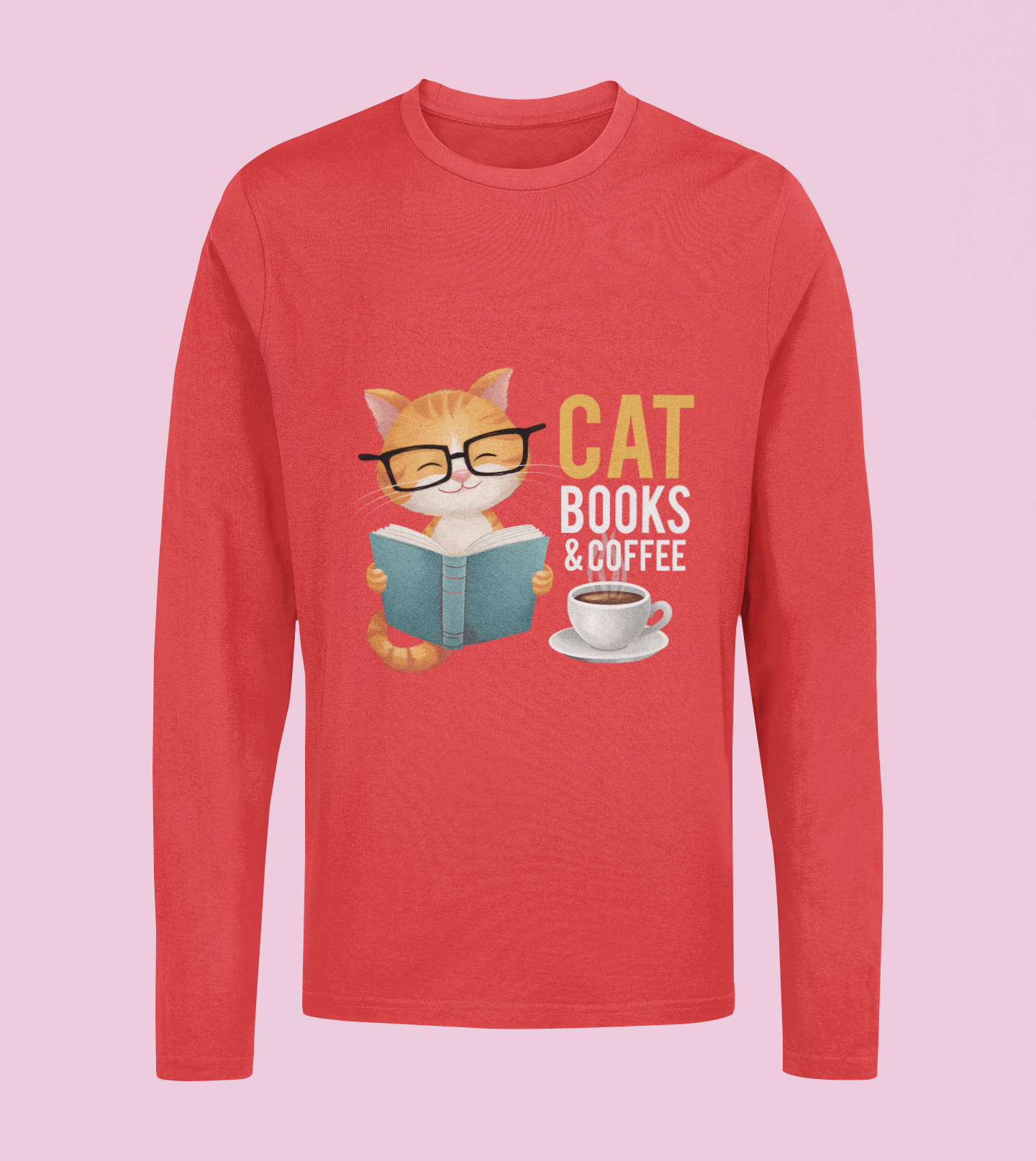 Cat Book And Coffee - Unisex Full Sleeve T-Shirt