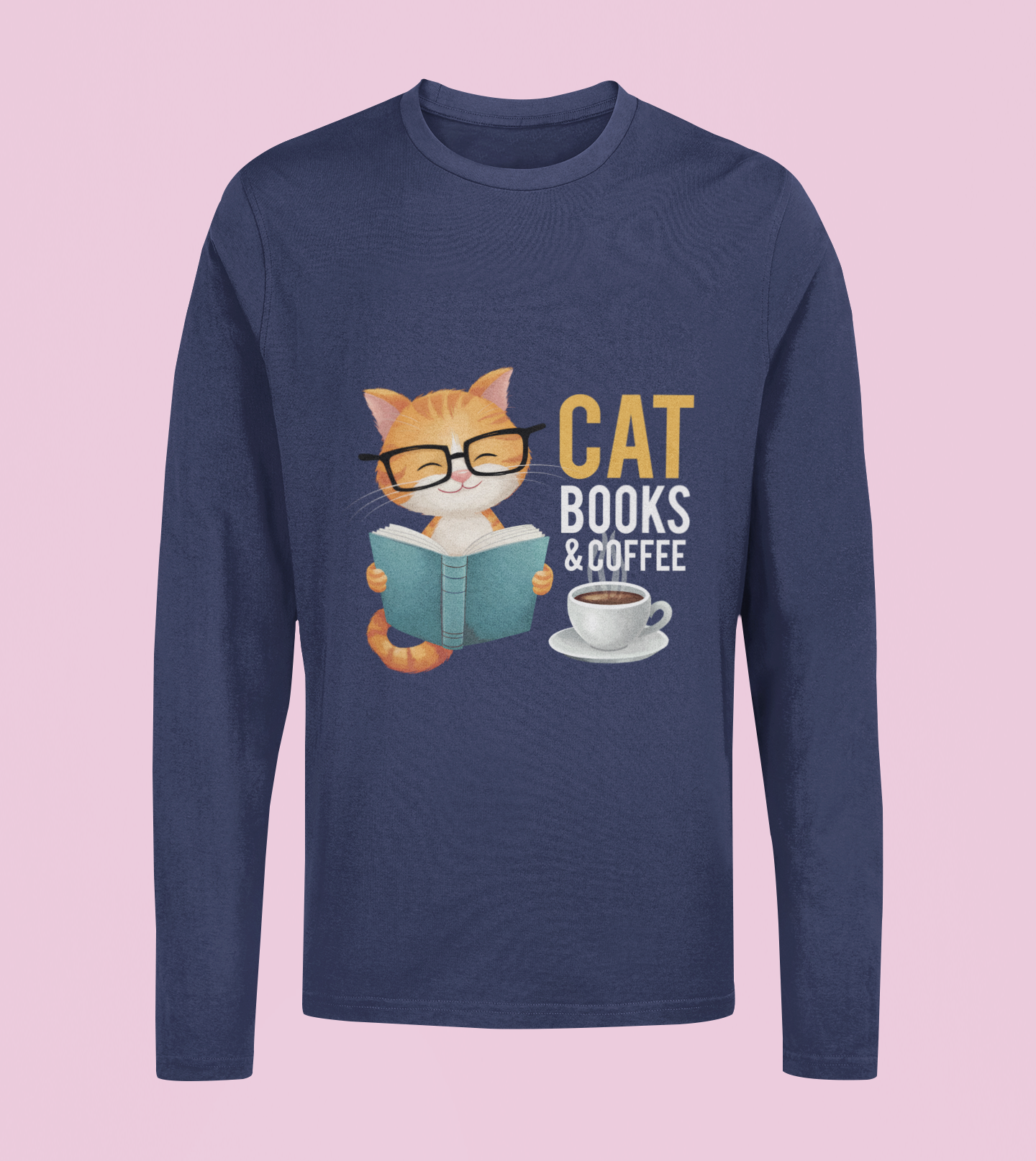 Cat Book And Coffee - Unisex Full Sleeve T-Shirt