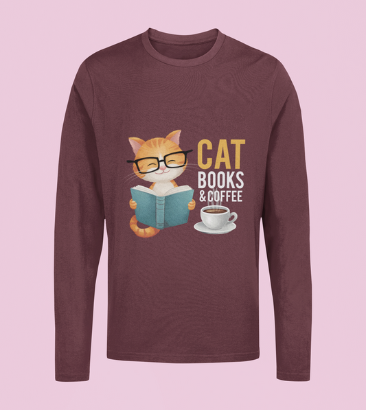 Cat Book And Coffee - Unisex Full Sleeve T-Shirt