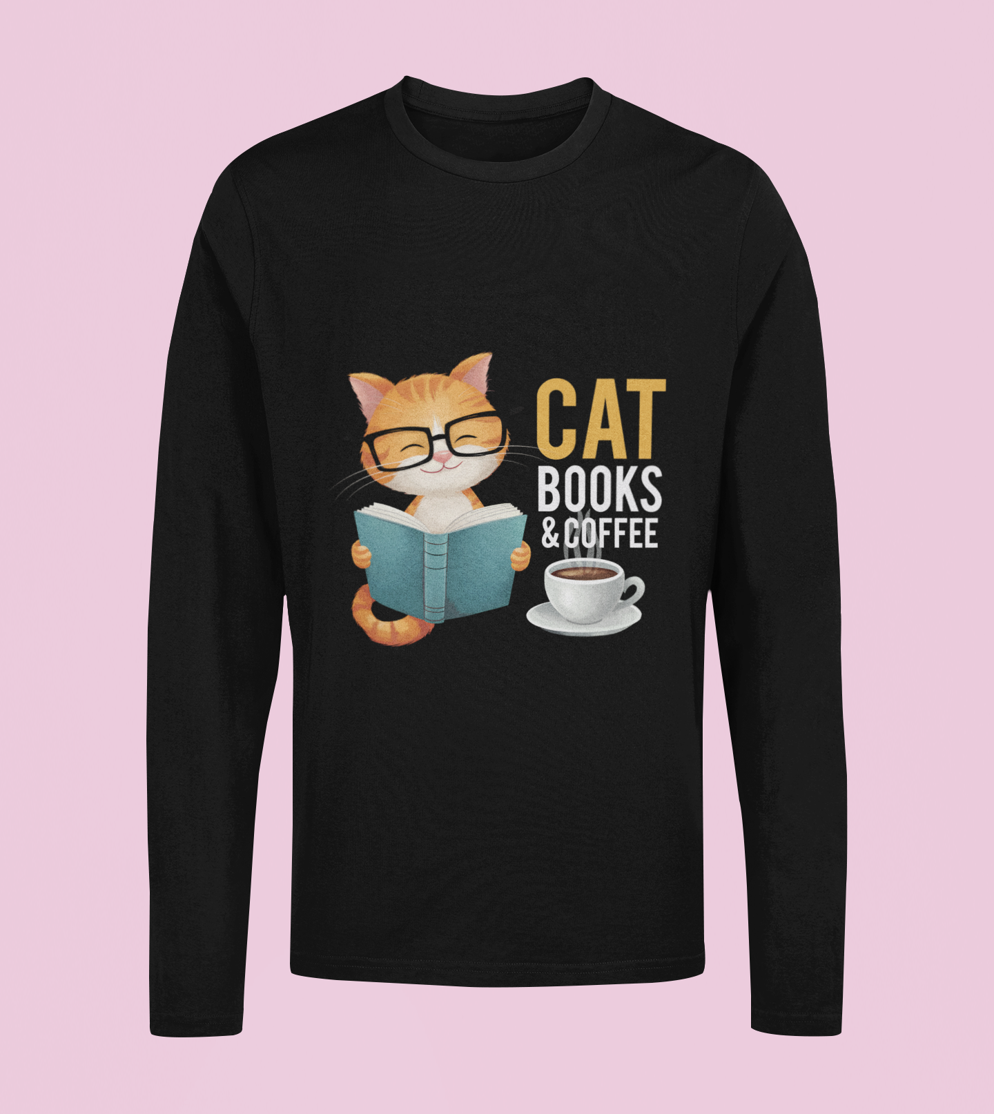 Cat Book And Coffee - Unisex Full Sleeve T-Shirt